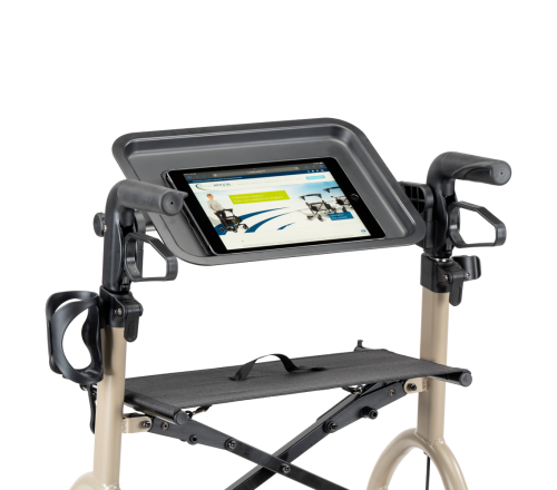 MultiMotion Dienblad t.b.v. Urban rollator (in een schuine hoek gemonteerd met daarop een tablet)