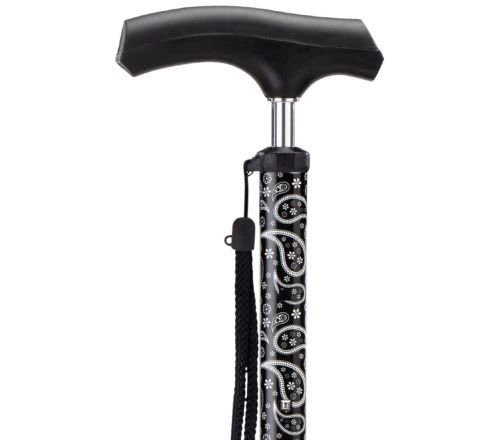 MultiMotion wandelstok telescopisch - Zwart paisley (iingezoomd op het handvat)
