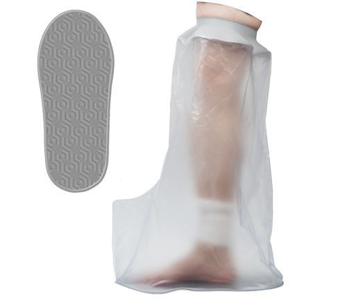 MultiMotion Gipshoes met siliconenring - Been heel (met daarnaast een losse afbeelding van het anti-slip oppervlak)