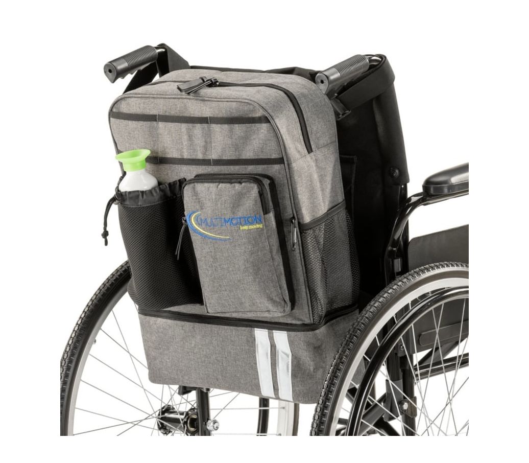 MultiMotion luxe rolstoeltas en rugzak - bevestigd aan een rolstoel