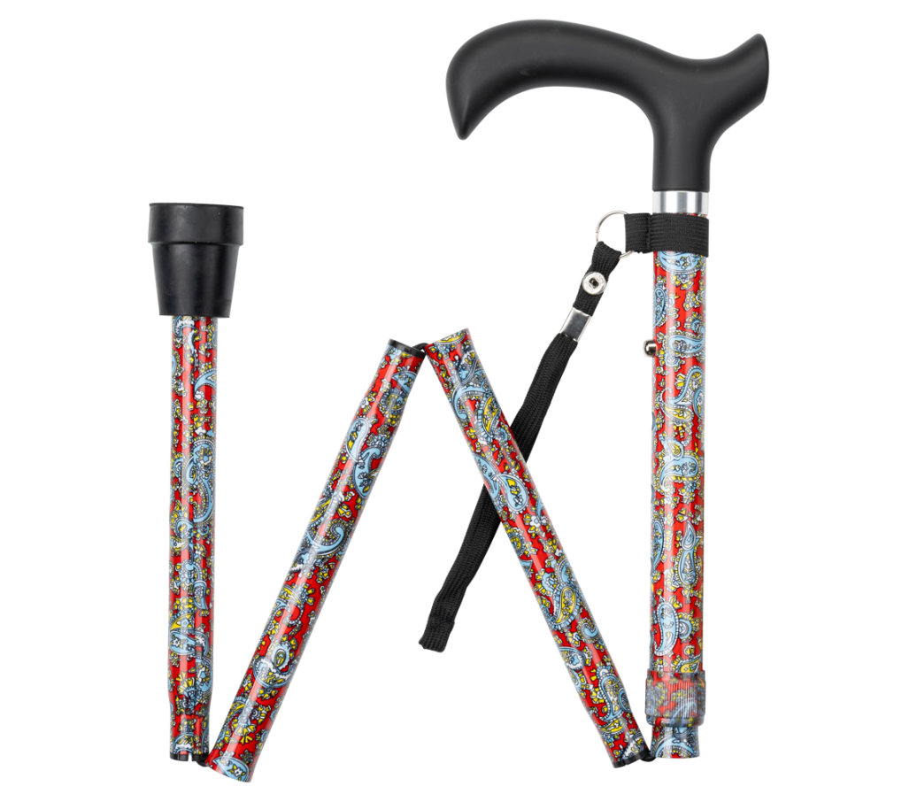 MultiMotion wandelstok opvouwbaar - Rood Paisley opgevouwen