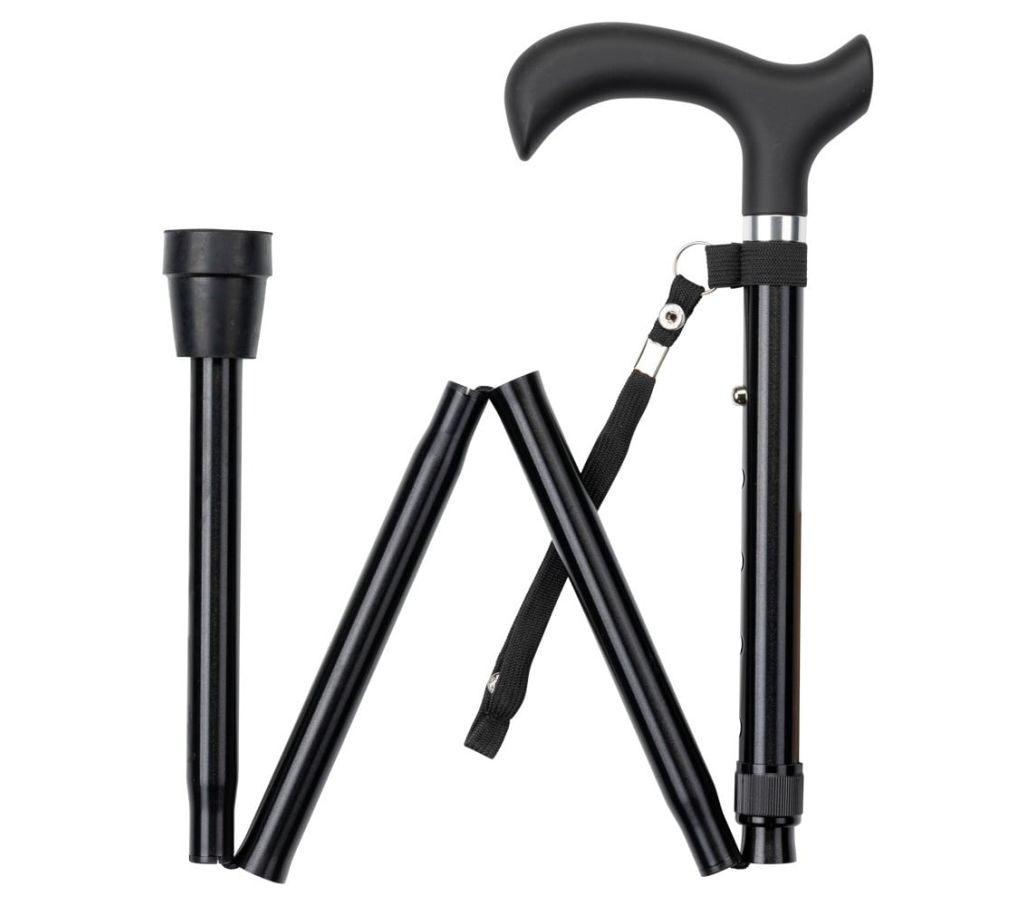 MultiMotion wandelstok opvouwbaar - Zwart opgevouwen