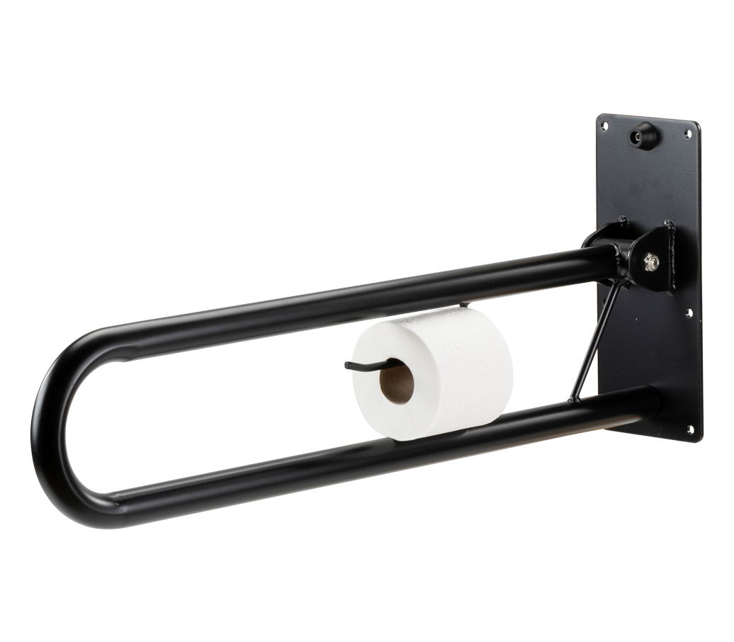 MultiMotion toiletbeugel opklapbaar mat zwart - 76 cm met toiletrolhouder